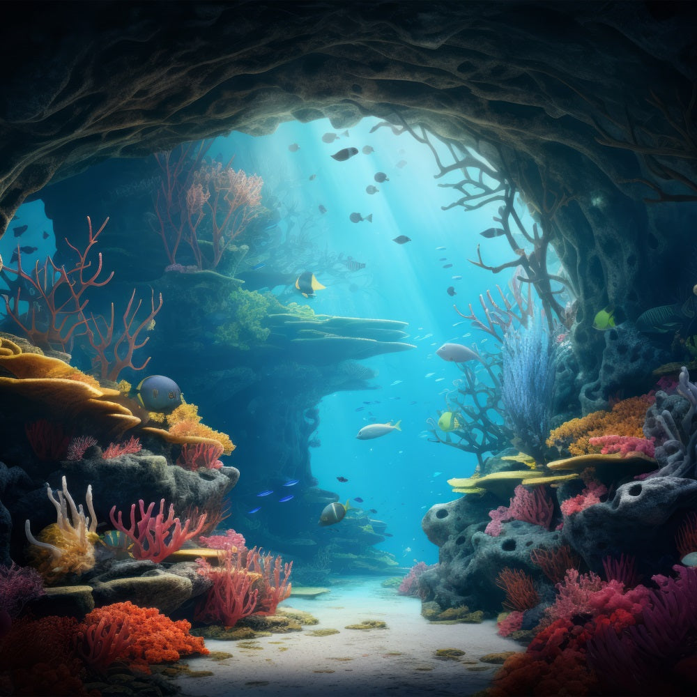 Backdrop Mermaid Underwater Cave Stunning Coral Reef Backdrop UK BRP12-58