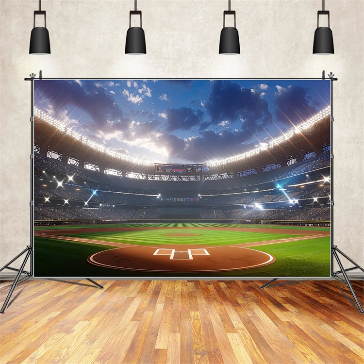 Sports Backdrops Baseball Court Stadium Lights Photography Backdrop UK BRP12-585