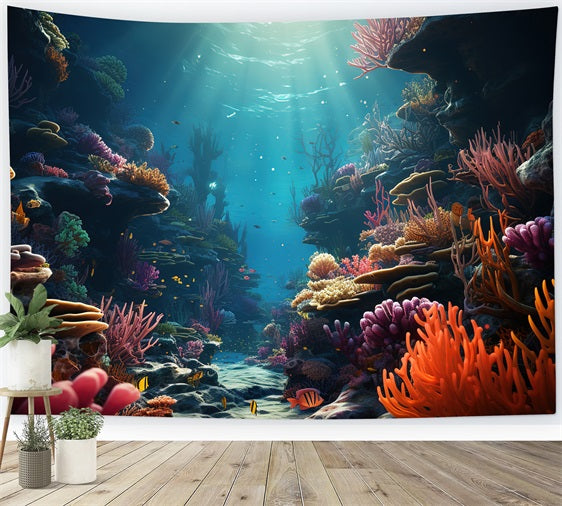 Mermaid Backdrops Beautiful Underwater Coral Reef Landscape Backdrop UK BRP12-59