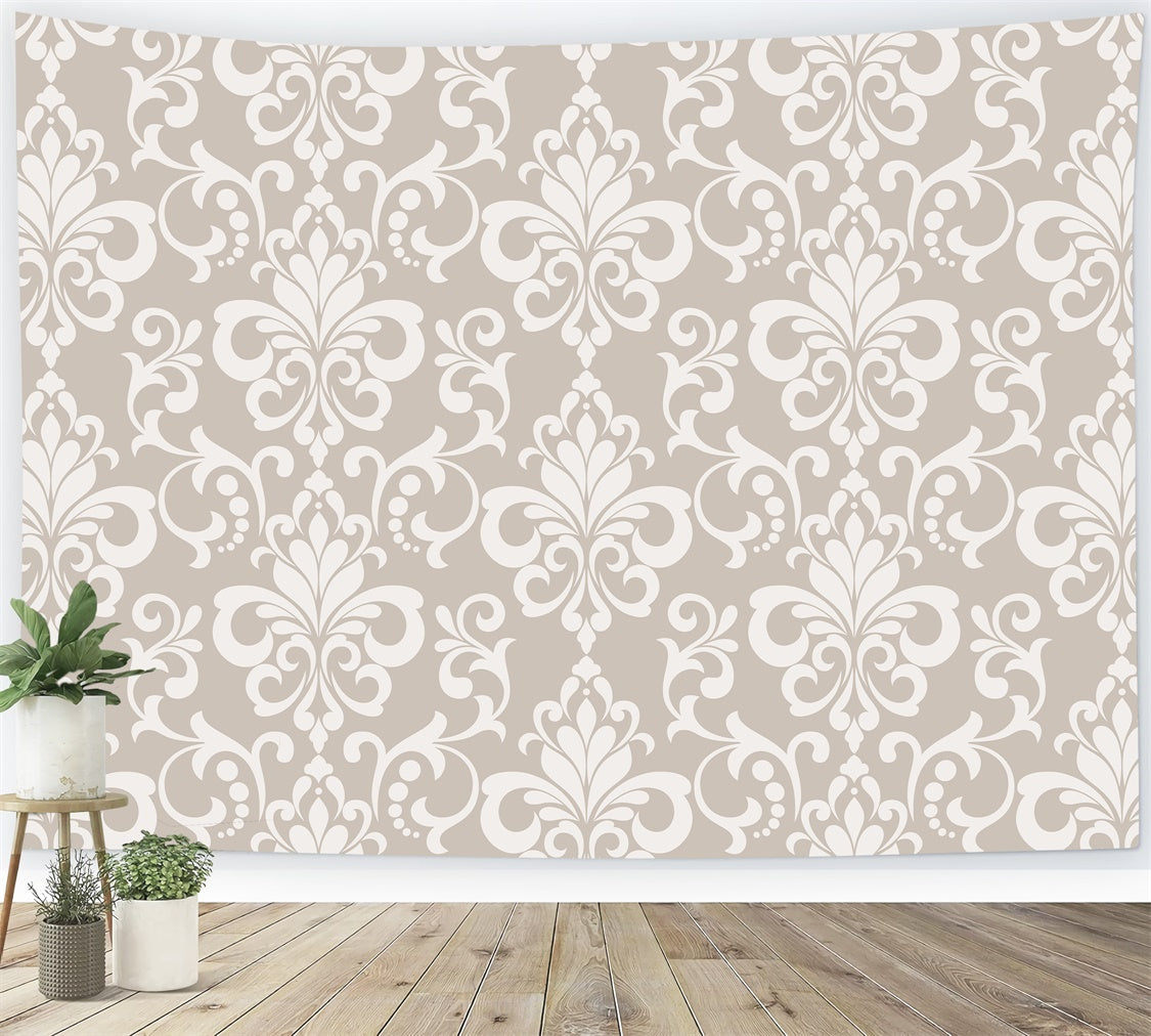 Damask Backdrops Light Beige Regal Symmetrical Design Backdrop UK BRP12-601