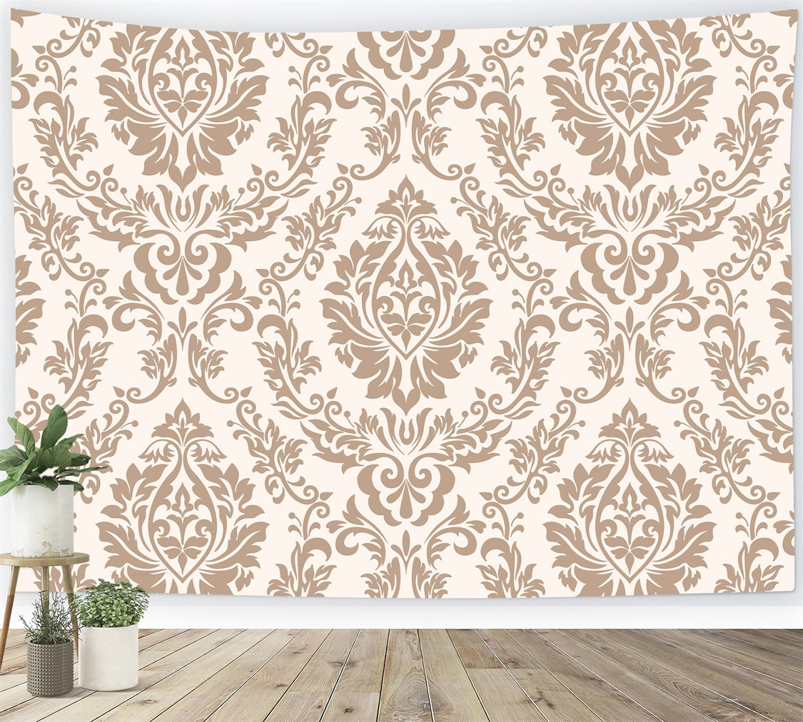 Damask Photo Backdrops Soft Brown Baroque Pattern Backdrop UK BRP12-608