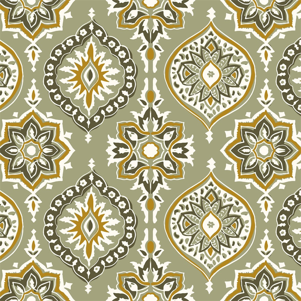 Photography Backdrops Damask Olive Gold Geometric Floral Backdrop UK BRP12-614