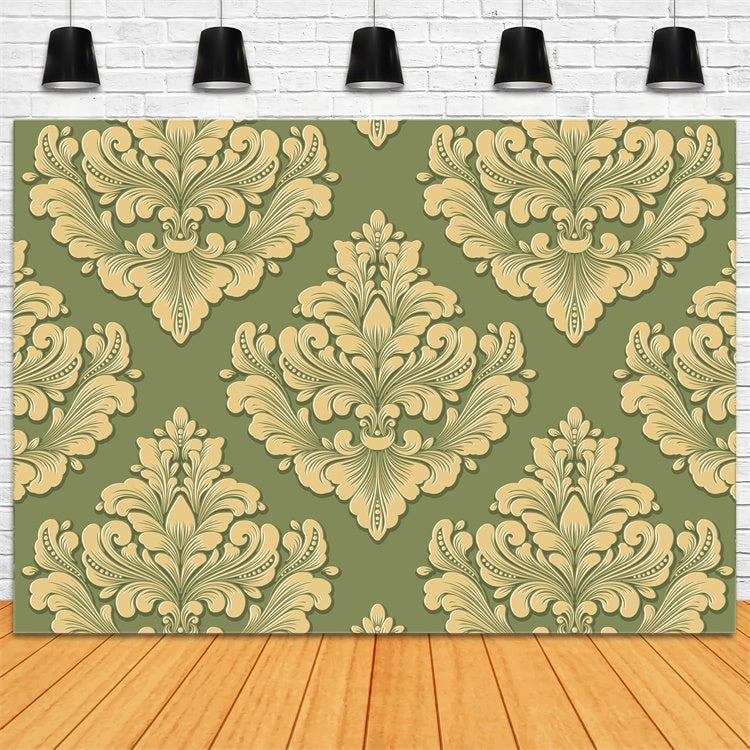 Damask Backdrop Photography Gold Green Ornate Floral Backdrop UK BRP12-615