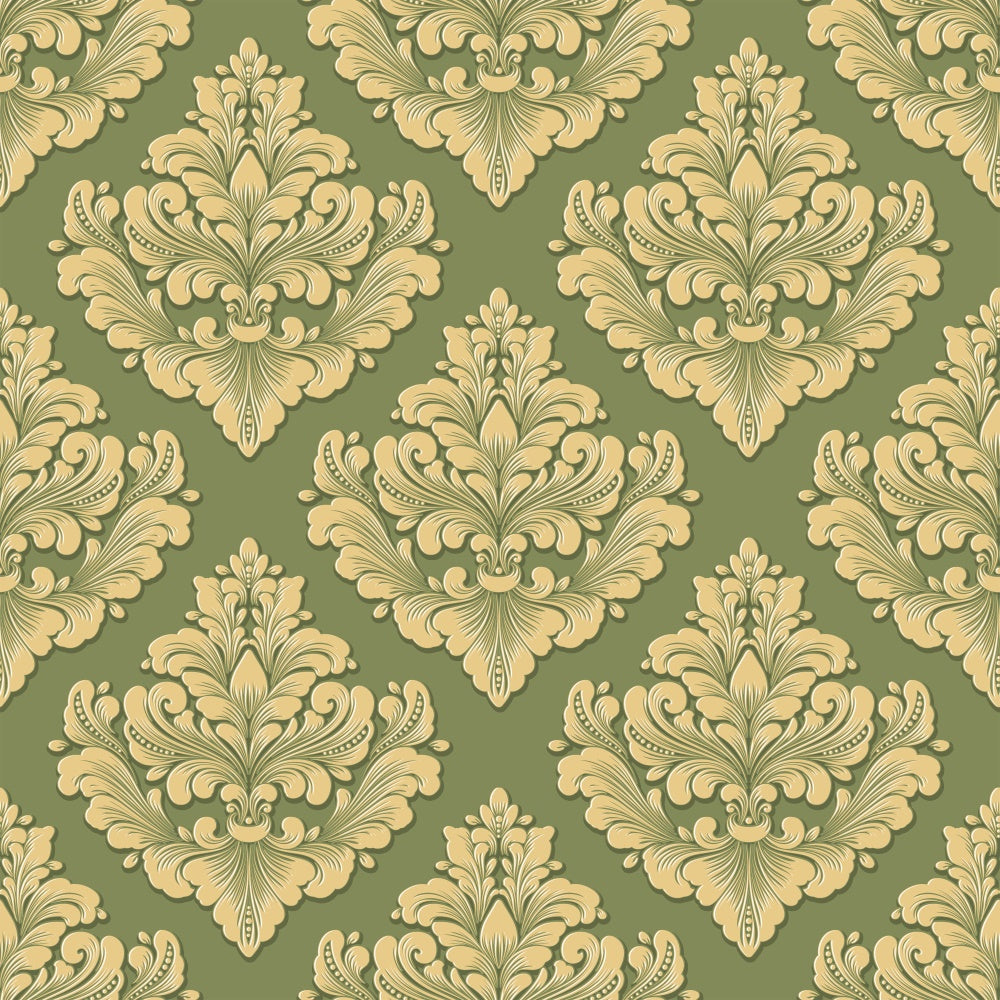 Damask Backdrop Photography Gold Green Ornate Floral Backdrop UK BRP12-615