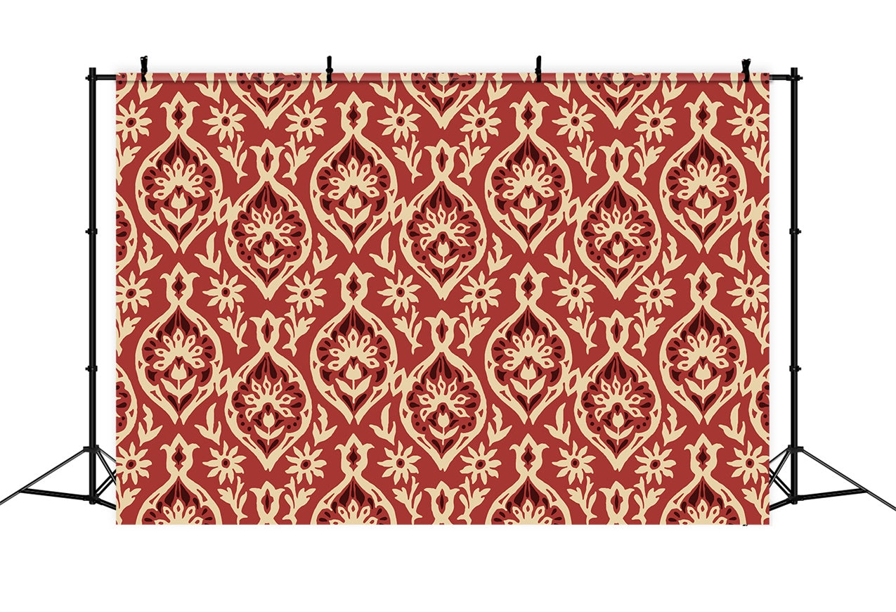 Damask Photo Backdrops Vintage Red Ivory Floral Backdrop UK BRP12-619