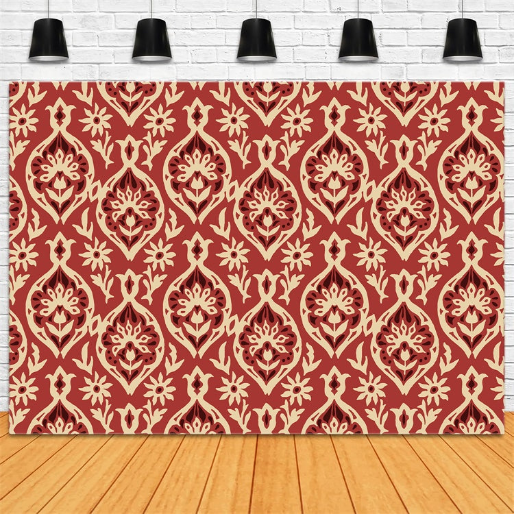 Damask Photo Backdrops Vintage Red Ivory Floral Backdrop UK BRP12-619