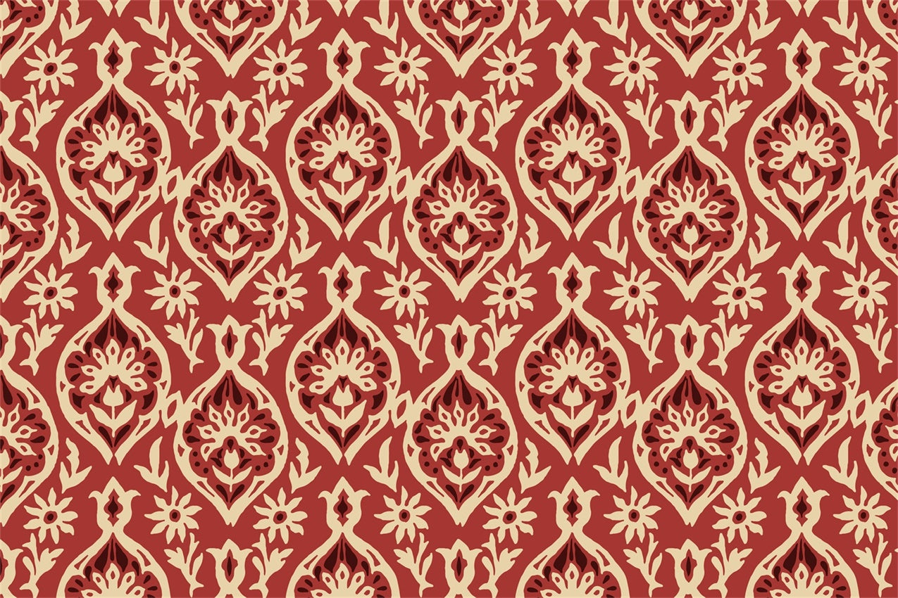 Damask Photo Backdrops Vintage Red Ivory Floral Backdrop UK BRP12-619