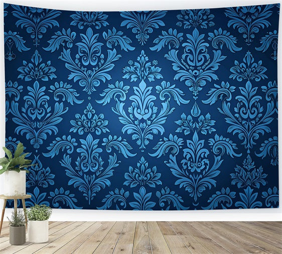 Damask Photo Backdrop Royal Blue Ornamental Floral Backdrop UK BRP12-624