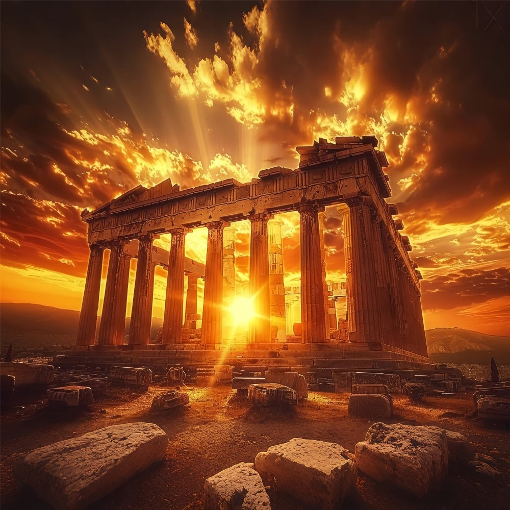 Architecture Backdrop Sunset Ancient Ruins Athens Backdrop UK BRP12-629