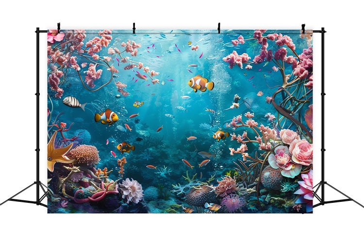 Mermaid Backdrop Bright Coral Reef Exotic Fishes Backdrop UK BRP12-63