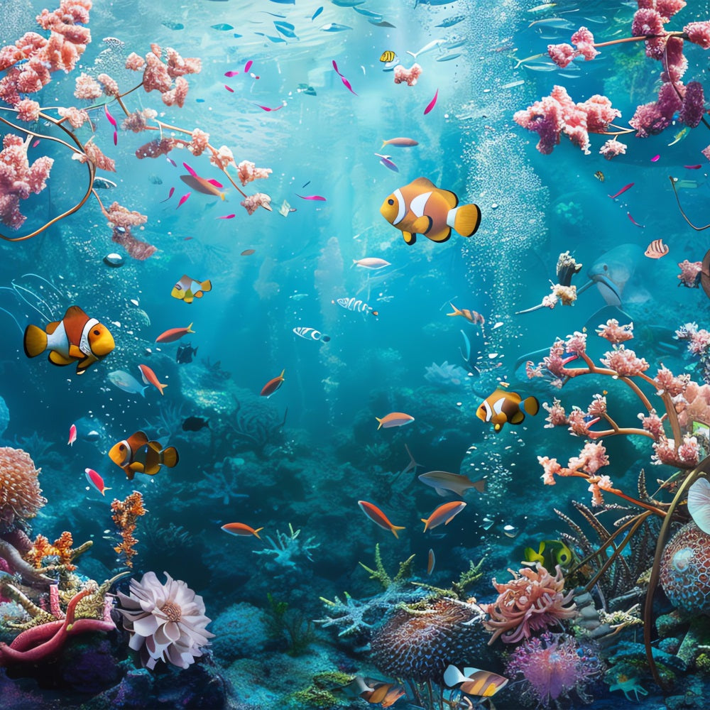 Mermaid Backdrop Bright Coral Reef Exotic Fishes Backdrop UK BRP12-63