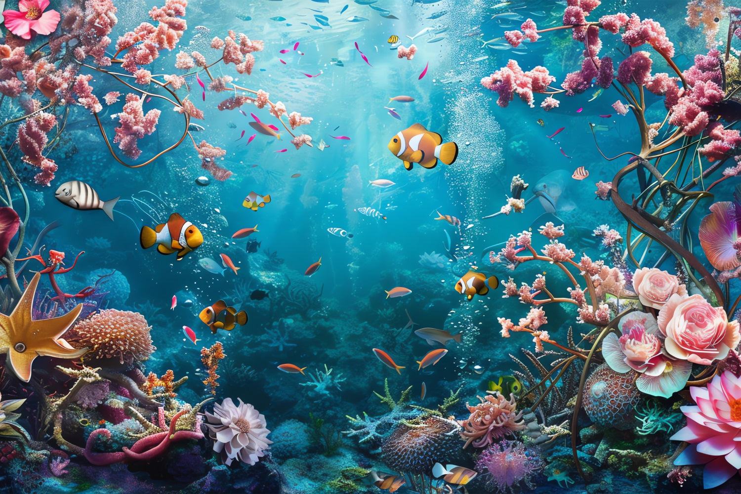 Mermaid Backdrop Bright Coral Reef Exotic Fishes Backdrop UK BRP12-63