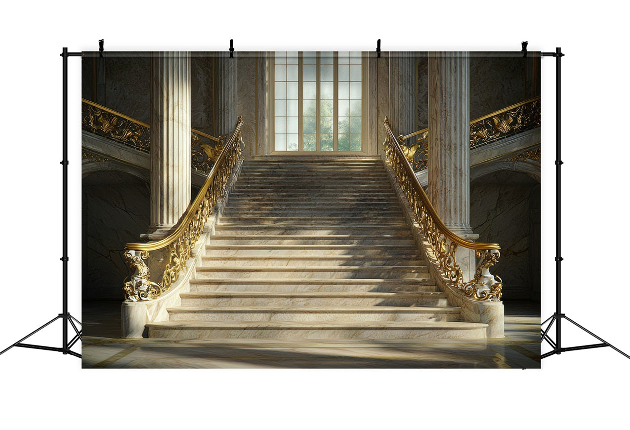 Architecture Backdrop Royal Golden Staircase Marble Backdrop UK BRP12-631