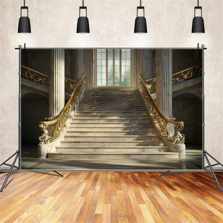 Architecture Backdrop Royal Golden Staircase Marble Backdrop UK BRP12-631