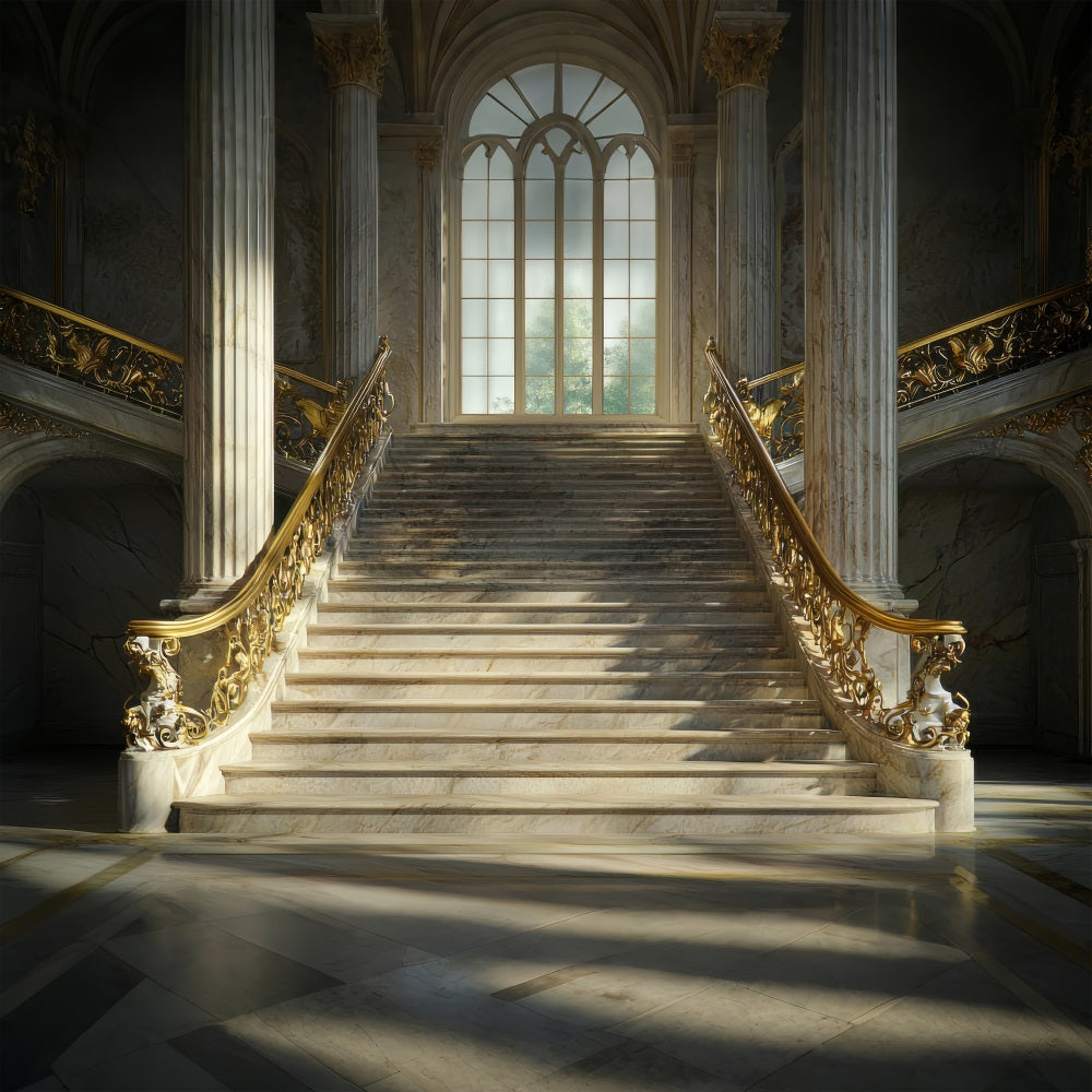 Architecture Backdrop Royal Golden Staircase Marble Backdrop UK BRP12-631