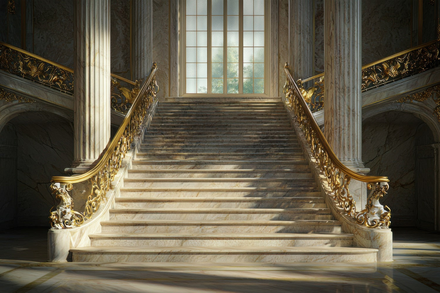 Architecture Backdrop Royal Golden Staircase Marble Backdrop UK BRP12-631