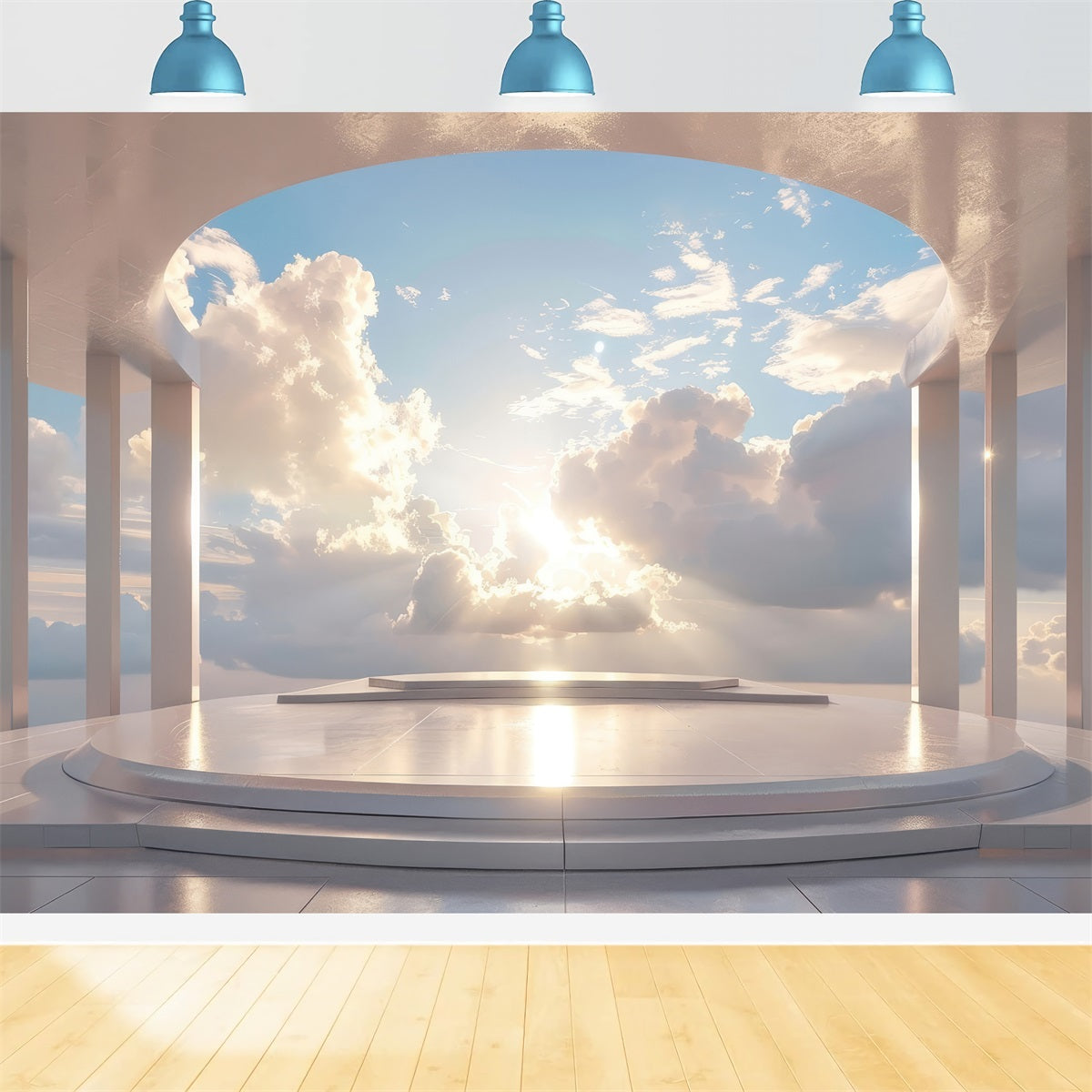 Architecture Backdrop White Arched Balcony Cloudscape Backdrop UK BRP12-636