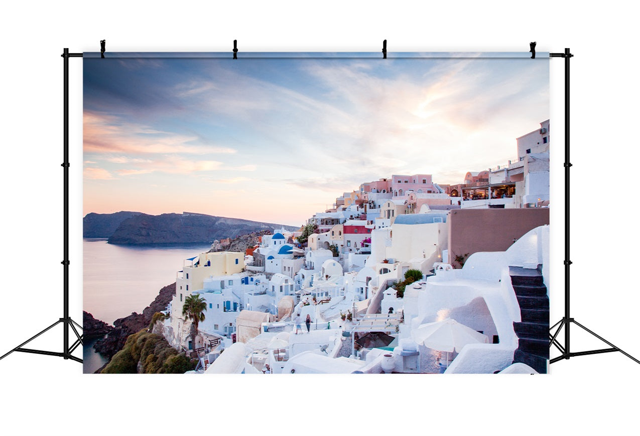 Architecture Backdrop Santorini Cliffside Village Sunset Backdrop UK BRP12-639