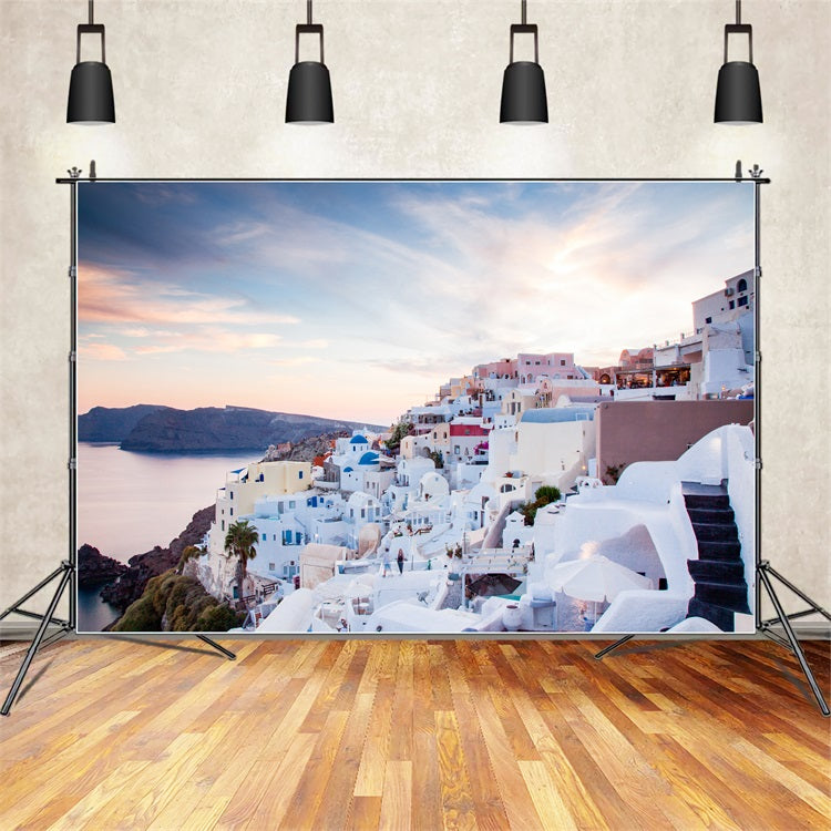 Architecture Backdrop Santorini Cliffside Village Sunset Backdrop UK BRP12-639