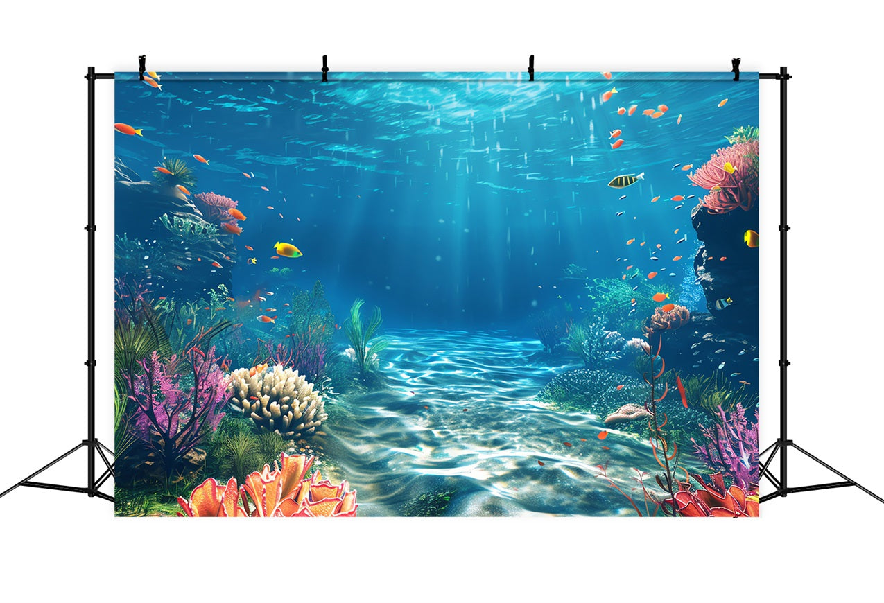 Mermaid Backdrops Colorful Coral Reef Fish Swimming Backdrop UK BRP12-64