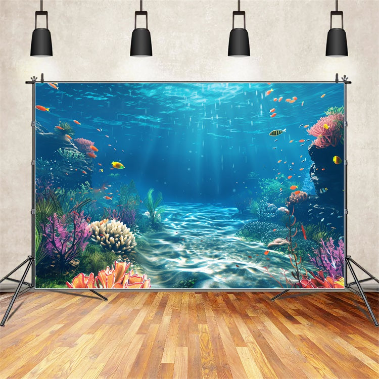 Mermaid Backdrops Colorful Coral Reef Fish Swimming Backdrop UK BRP12-64