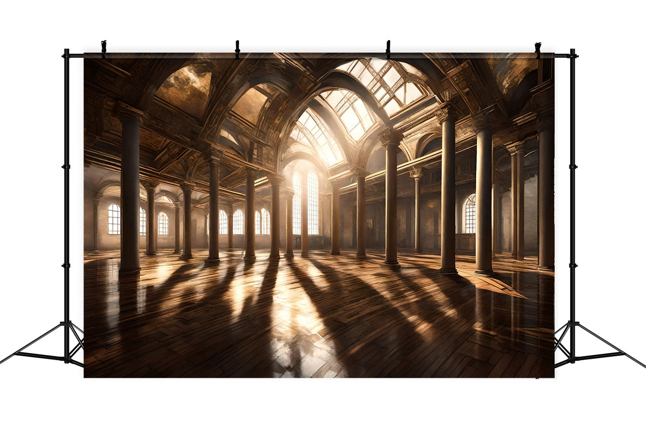 Architecture Backdrop Golden Sunlight Arched Windows Backdrop UK BRP12-645