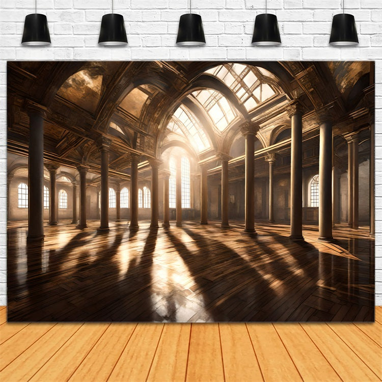 Architecture Backdrop Golden Sunlight Arched Windows Backdrop UK BRP12-645