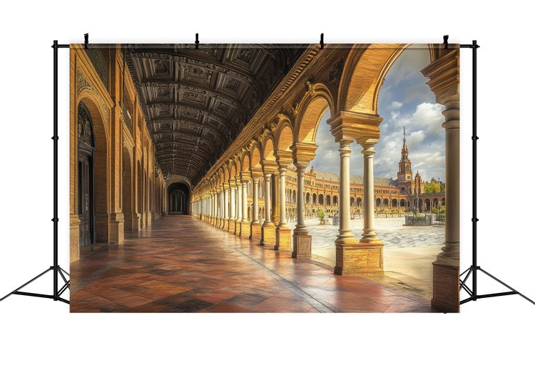 Architecture Backdrop European Courtyard Arched Corridor Backdrop UK BRP12-647