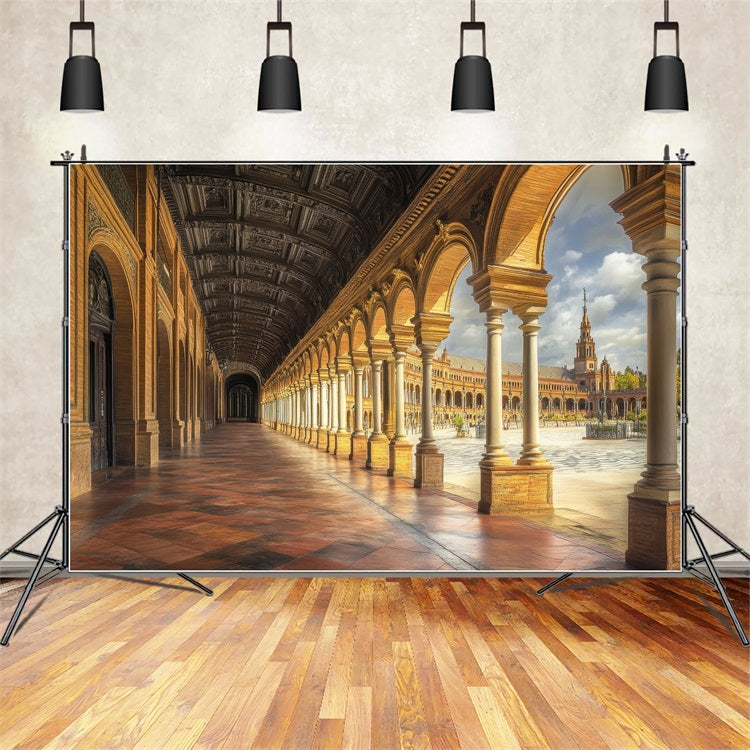 Architecture Backdrop European Courtyard Arched Corridor Backdrop UK BRP12-647