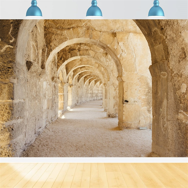 Architecture Backdrop Rustic Romanesque Stone Hallway Backdrop UK BRP12-648