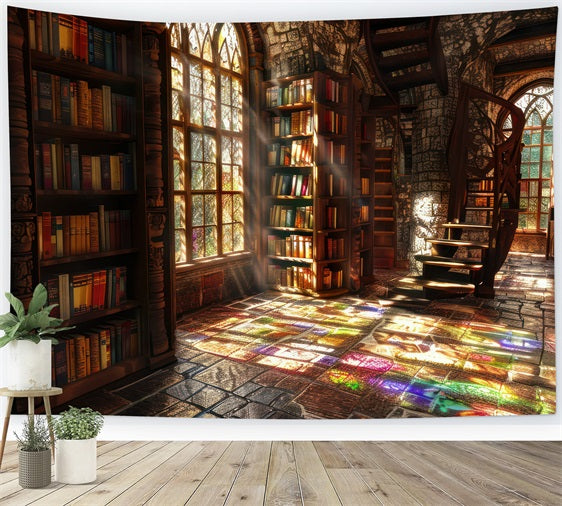 Architecture Backdrop Sunlit Gothic Library Stained Backdrop UK BRP12-650