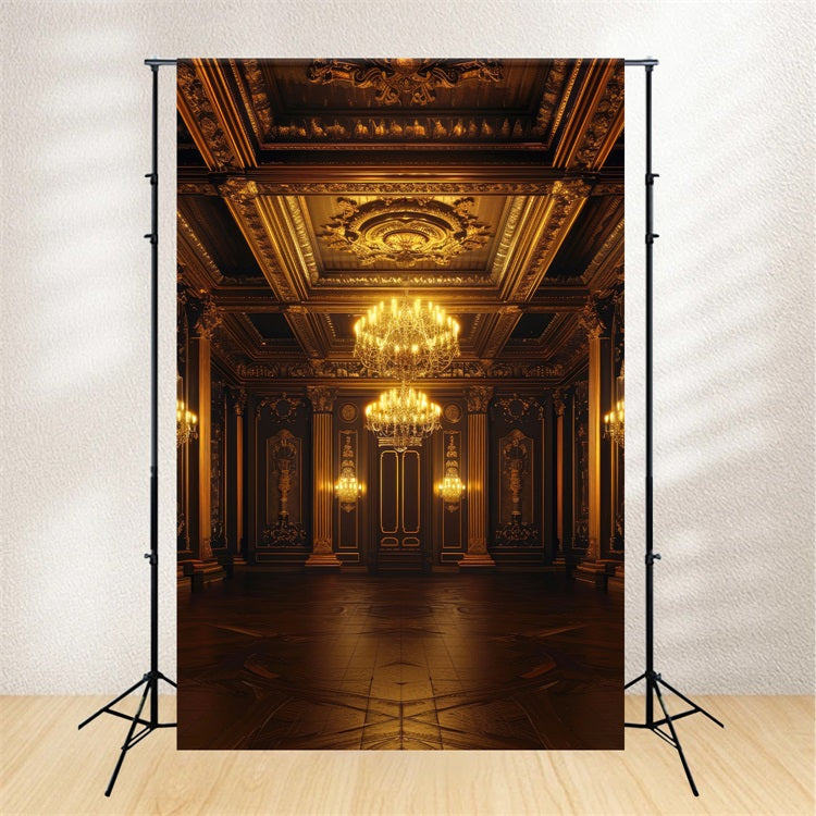 Architecture Backdrop Royal Golden Ballroom Chandeliers Backdrop UK BRP12-654