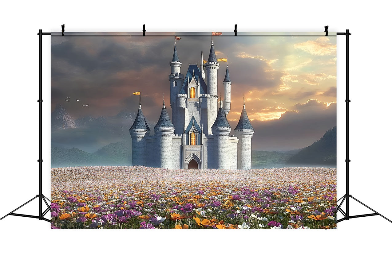 Architecture Backdrop Majestic Castle Blooming Flowers Backdrop UK BRP12-661