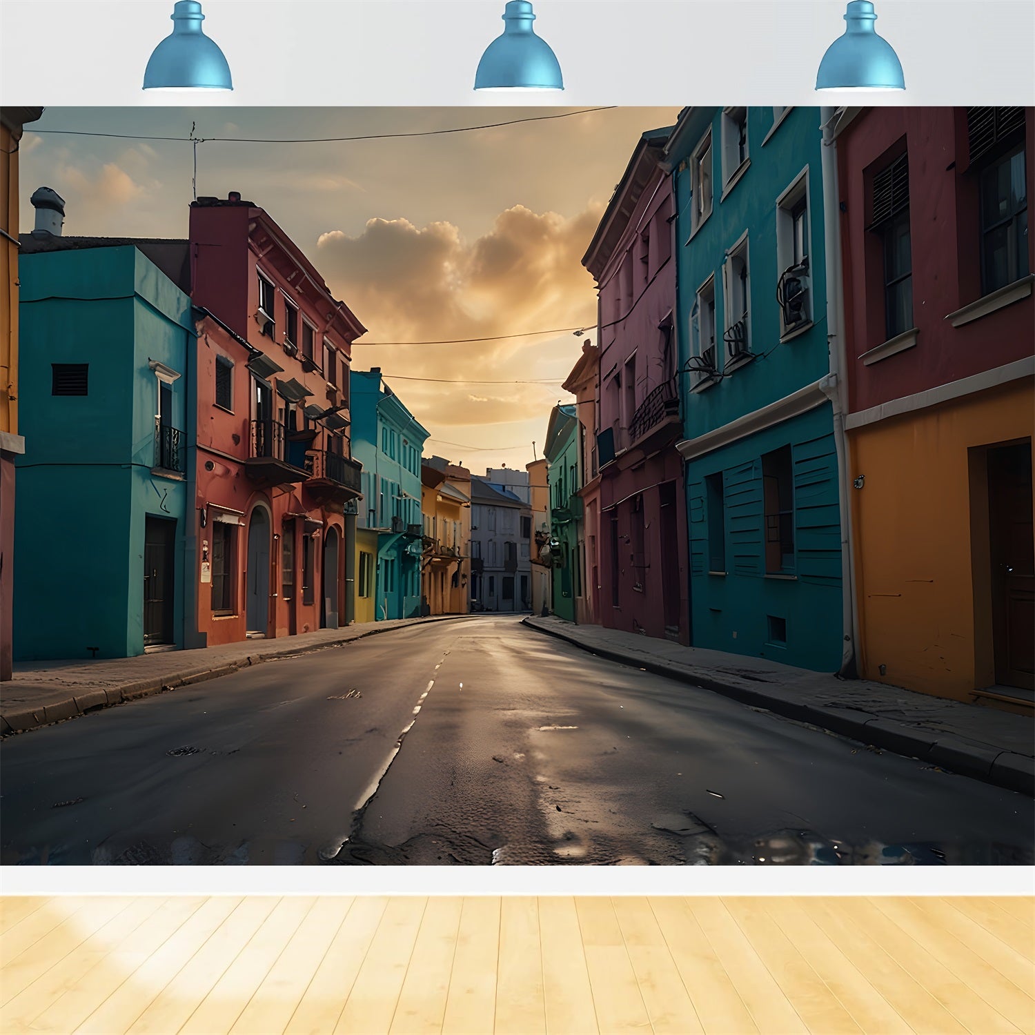 Architecture Backdrop Colorful Street Painted Buildings Backdrop UK BRP12-663