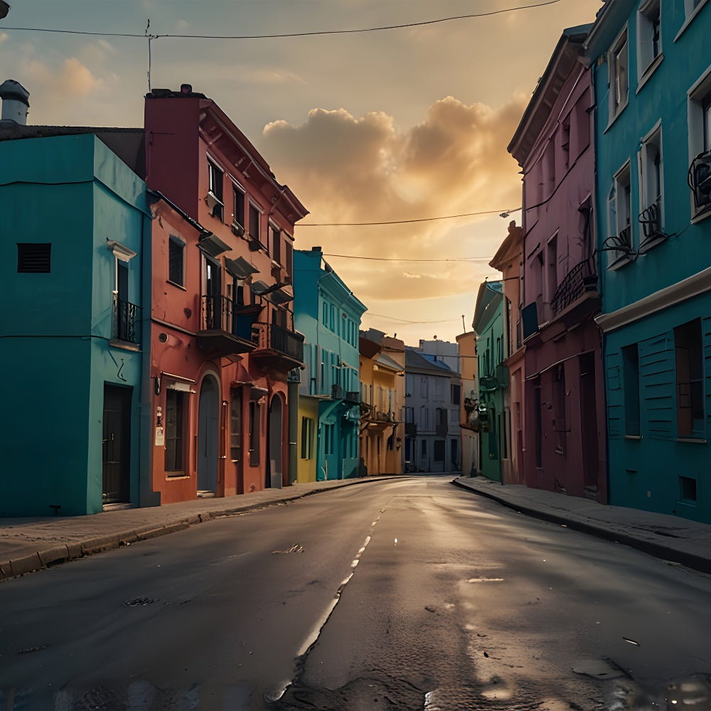 Architecture Backdrop Colorful Street Painted Buildings Backdrop UK BRP12-663