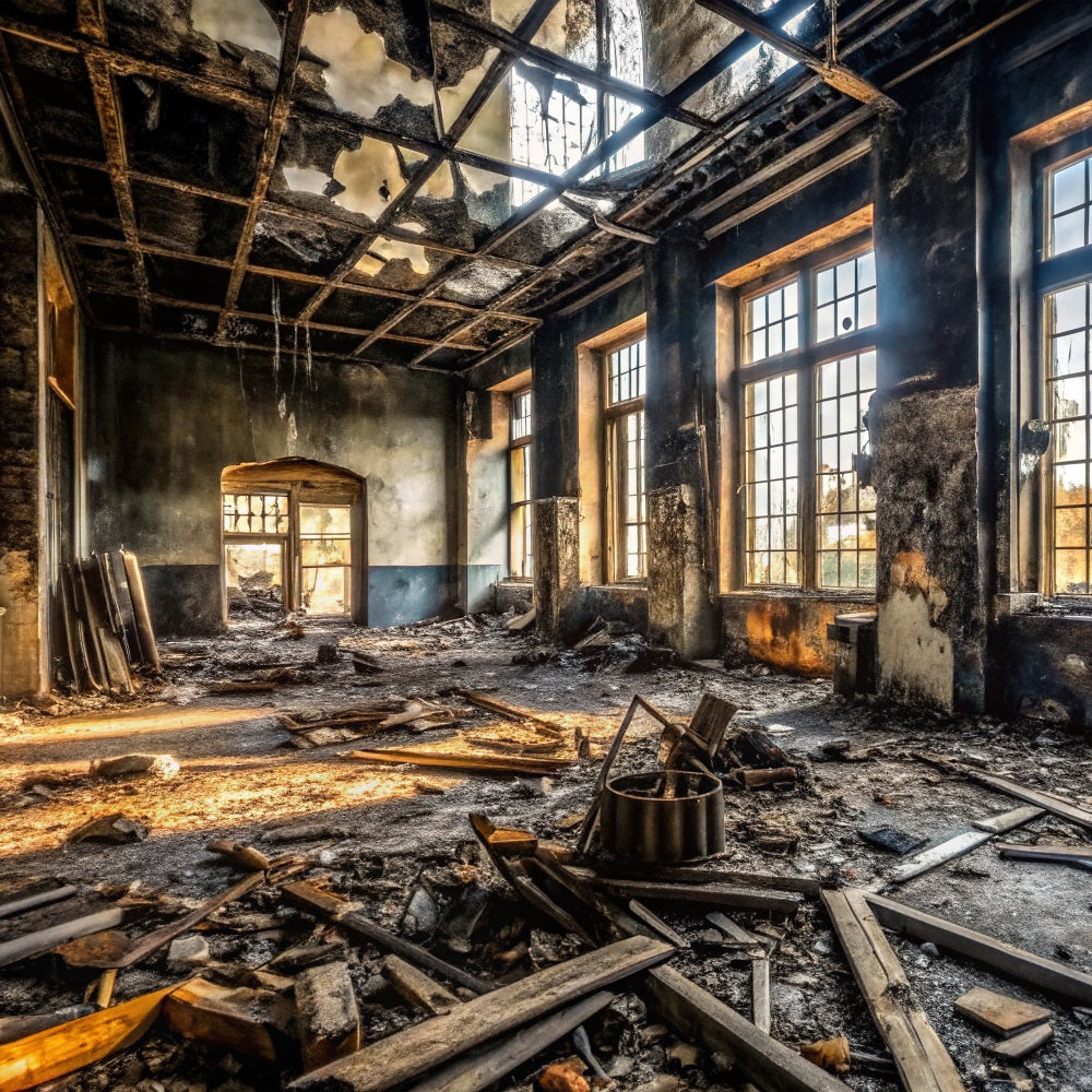 Architecture Backdrop Burnt-Out Abandoned Building Rubble Backdrop UK BRP12-666