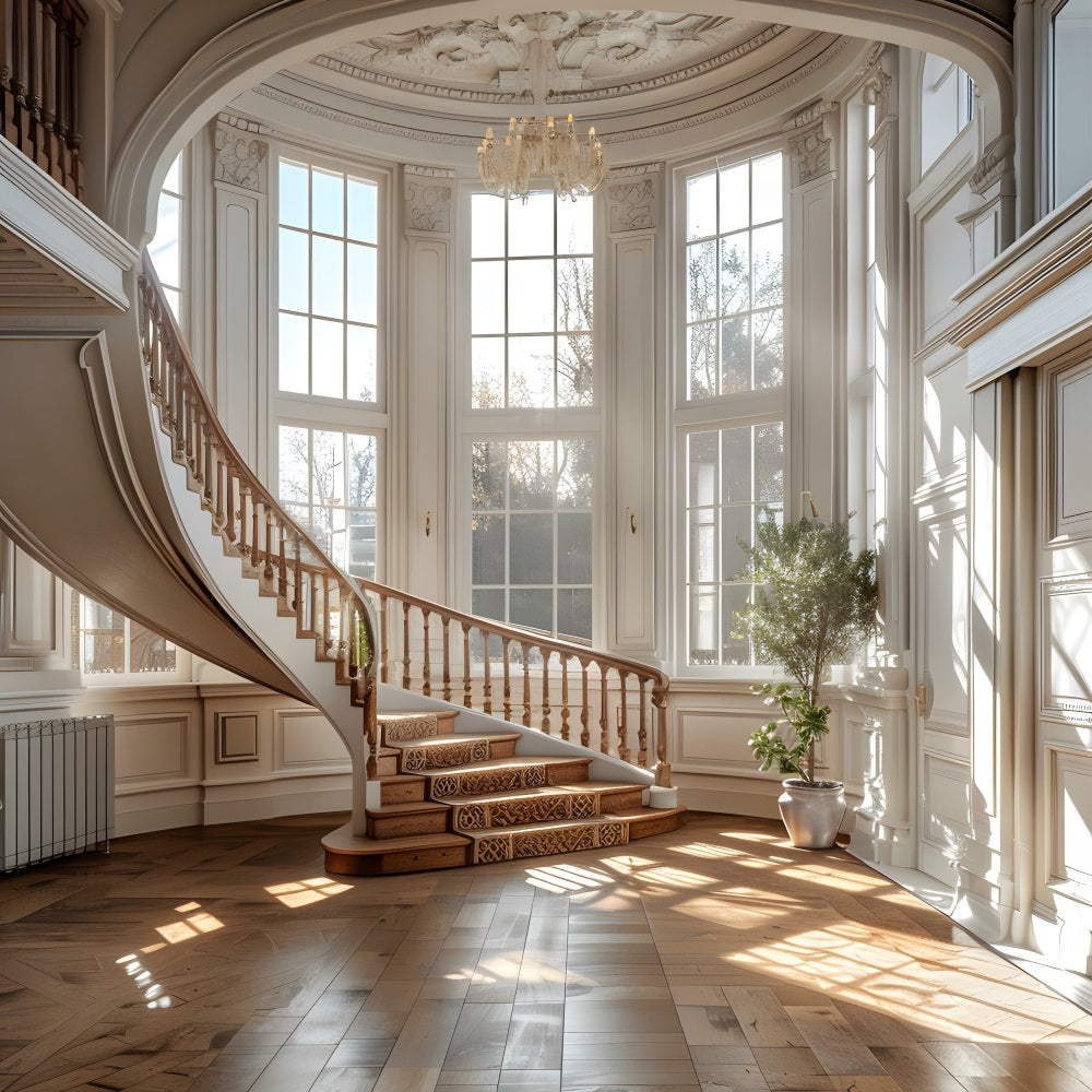 Architecture Backdrop Elegant Sunlit Manor Staircase Backdrop UK BRP12-671