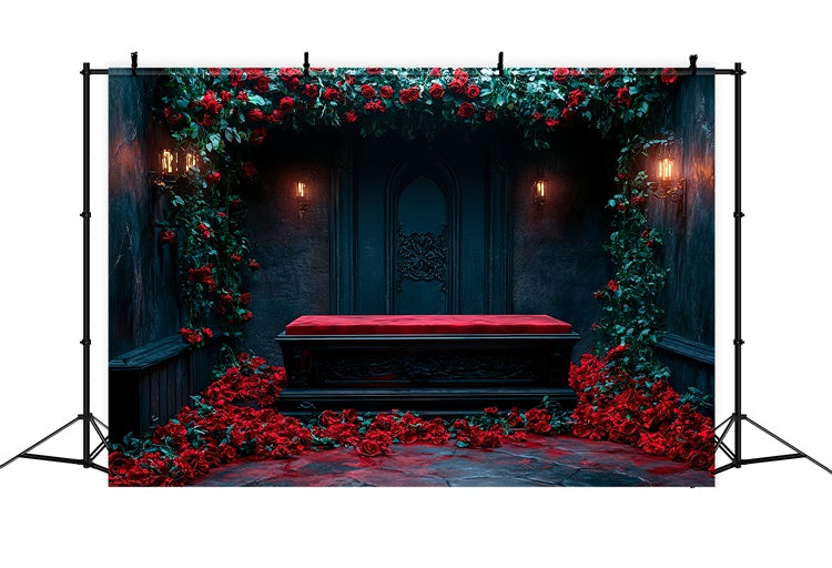 Coffin Backdrop Candlelit Coffin Rose Gothic Arch Backdrop UK BRP12-690