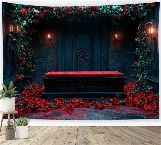 Coffin Backdrop Candlelit Coffin Rose Gothic Arch Backdrop UK BRP12-690