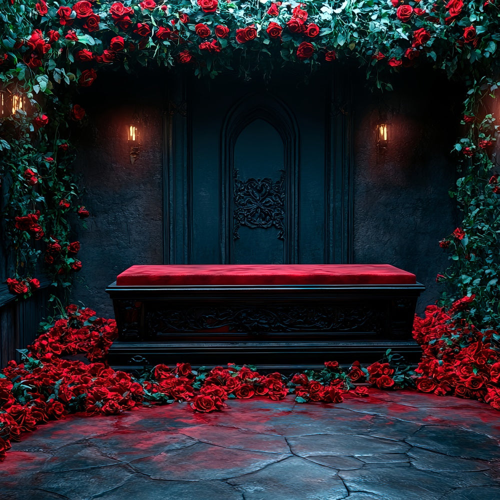 Coffin Backdrop Candlelit Coffin Rose Gothic Arch Backdrop UK BRP12-690