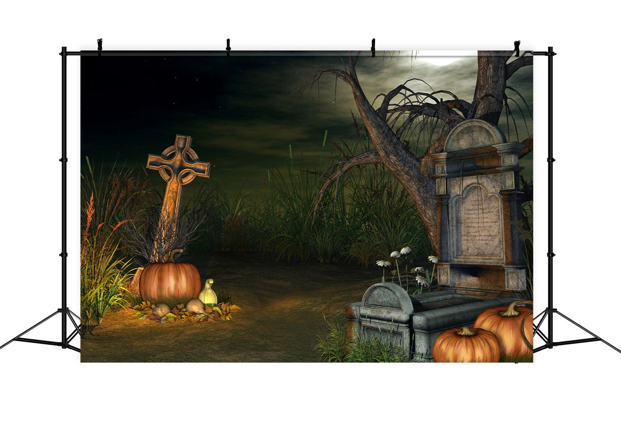 Coffin Backdrop Halloween Graveyard Creepy Pumpkins Backdrop UK BRP12-691