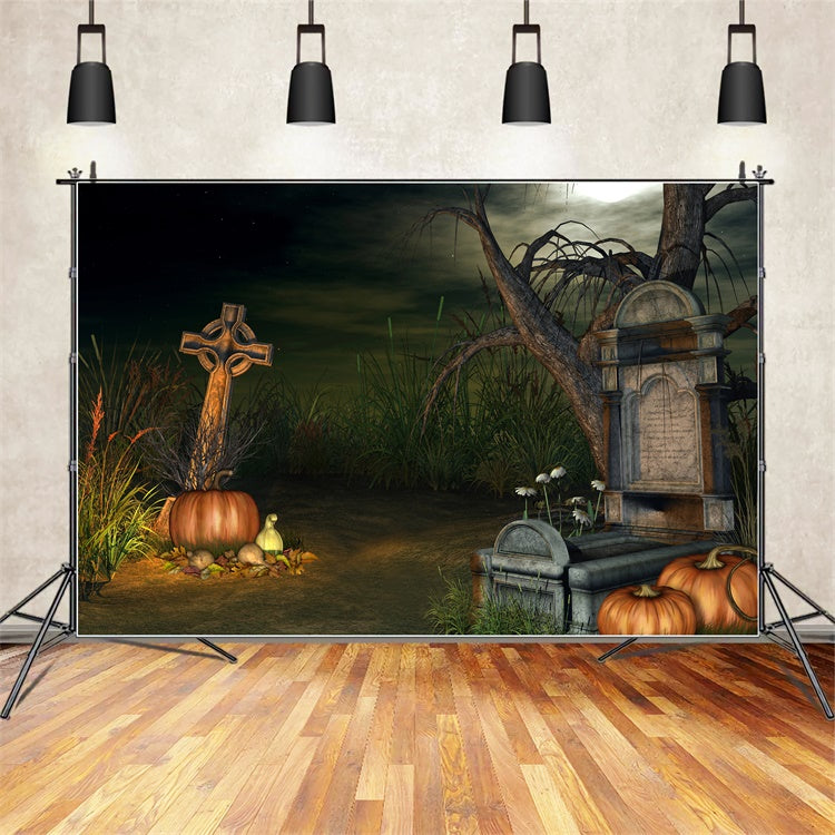 Coffin Backdrop Halloween Graveyard Creepy Pumpkins Backdrop UK BRP12-691