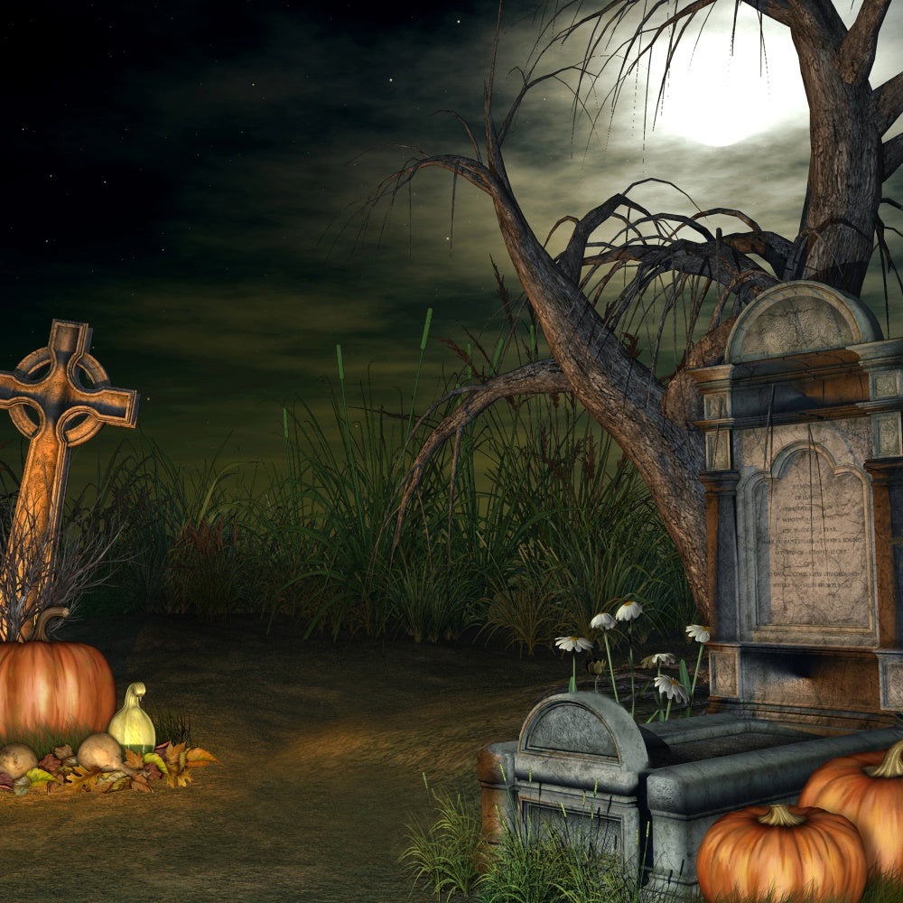 Coffin Backdrop Halloween Graveyard Creepy Pumpkins Backdrop UK BRP12-691