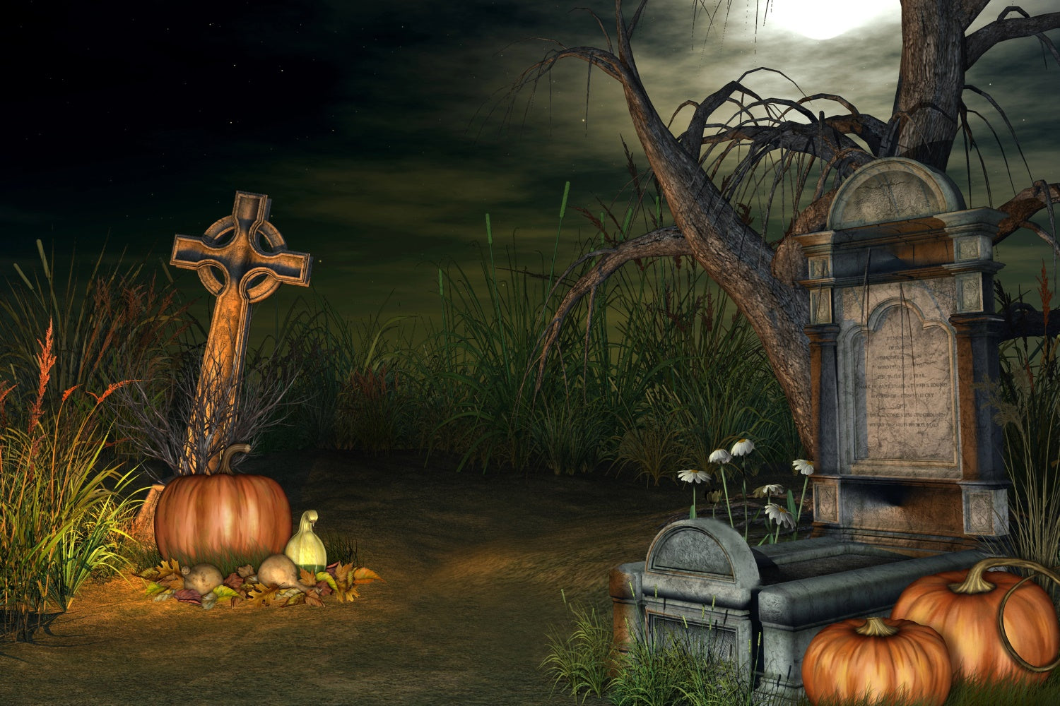 Coffin Backdrop Halloween Graveyard Creepy Pumpkins Backdrop UK BRP12-691