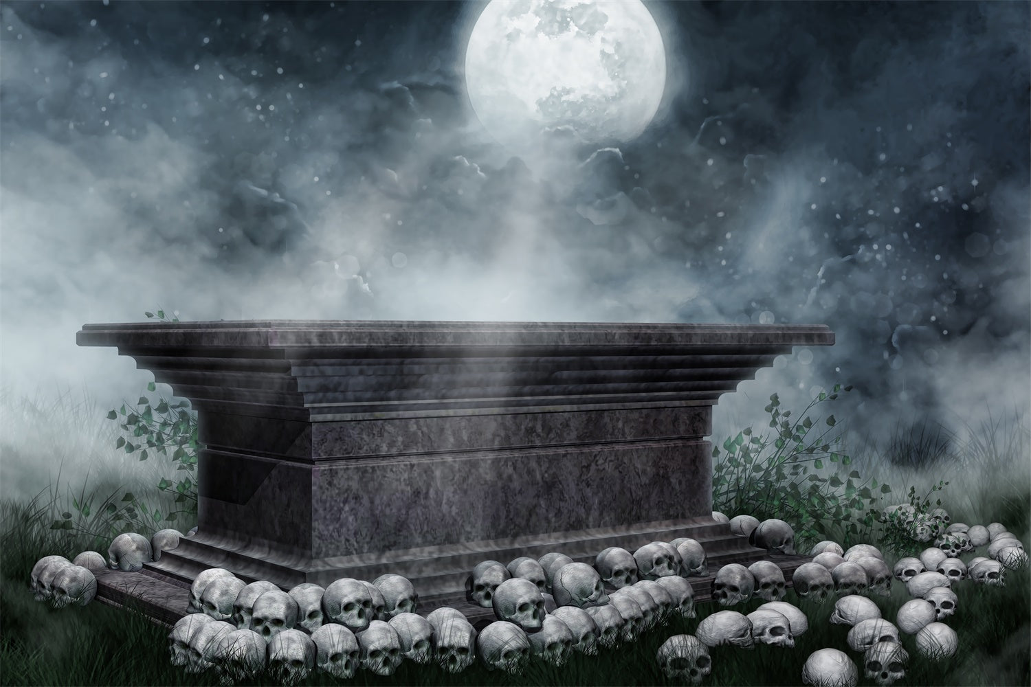 Coffin Backdrop Eerie Coffin Mist Skull Scene Backdrop UK BRP12-693