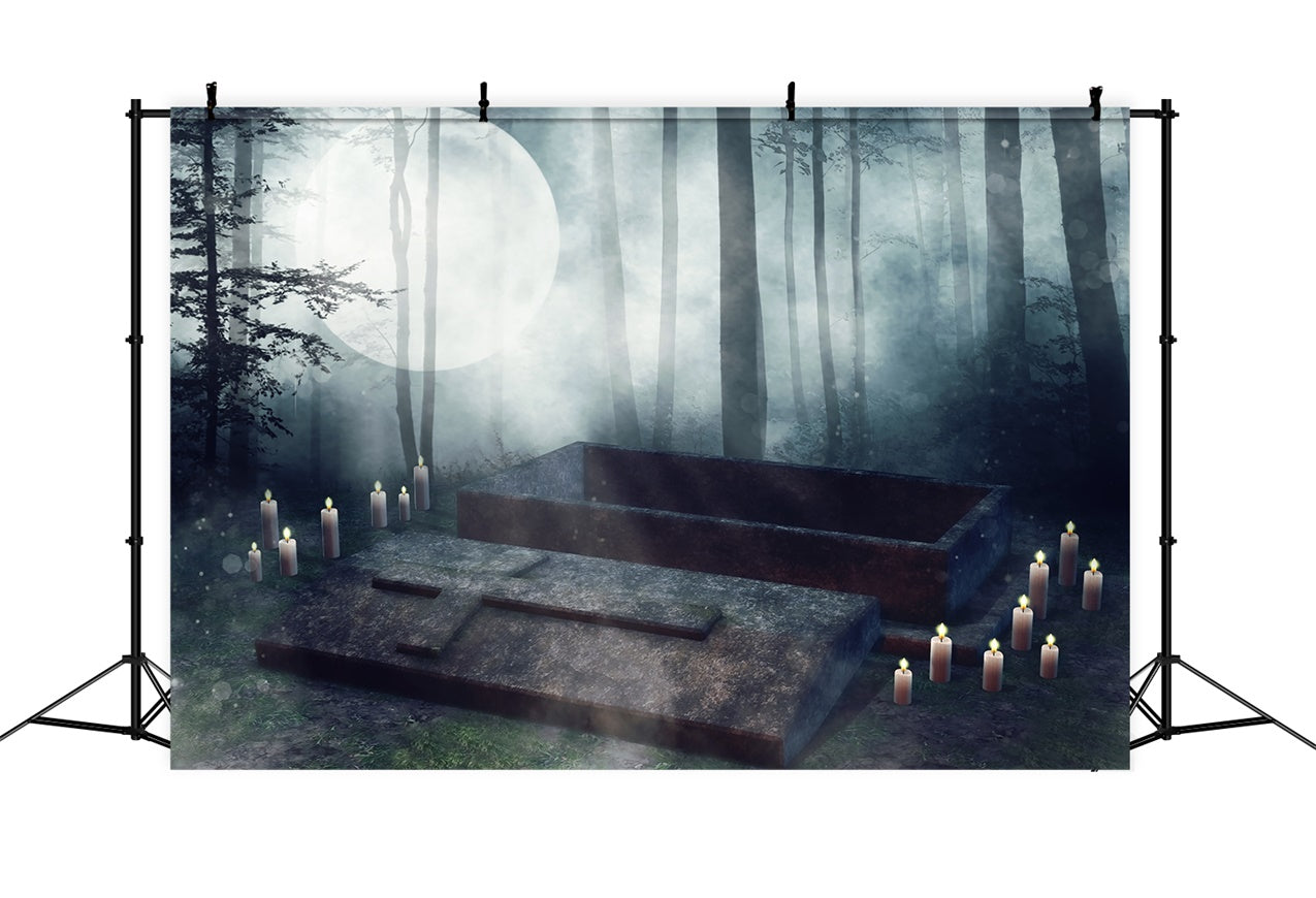 Coffin Backdrop Moonlit Coffin Open Forest Shadows Backdrop UK BRP12-694