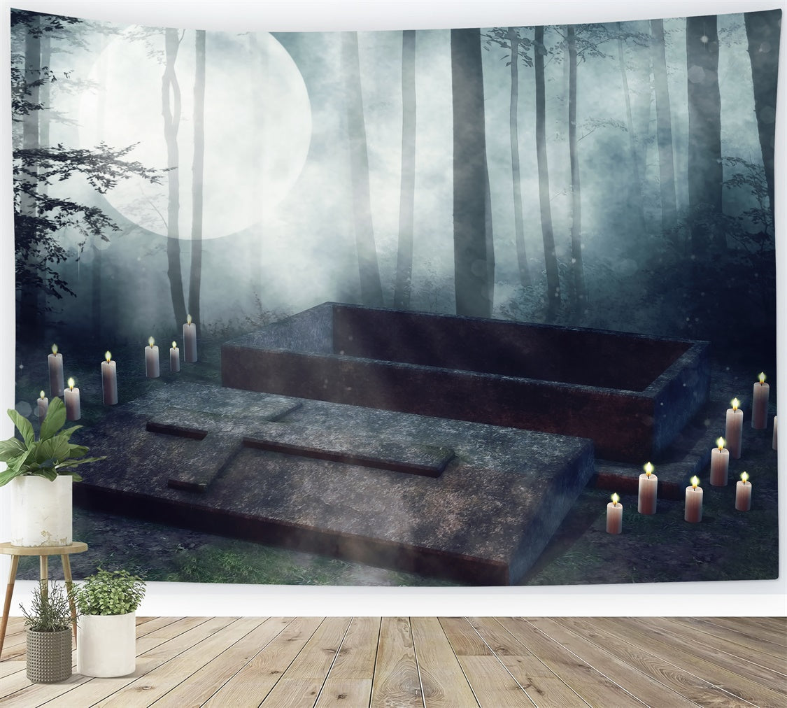 Coffin Backdrop Moonlit Coffin Open Forest Shadows Backdrop UK BRP12-694