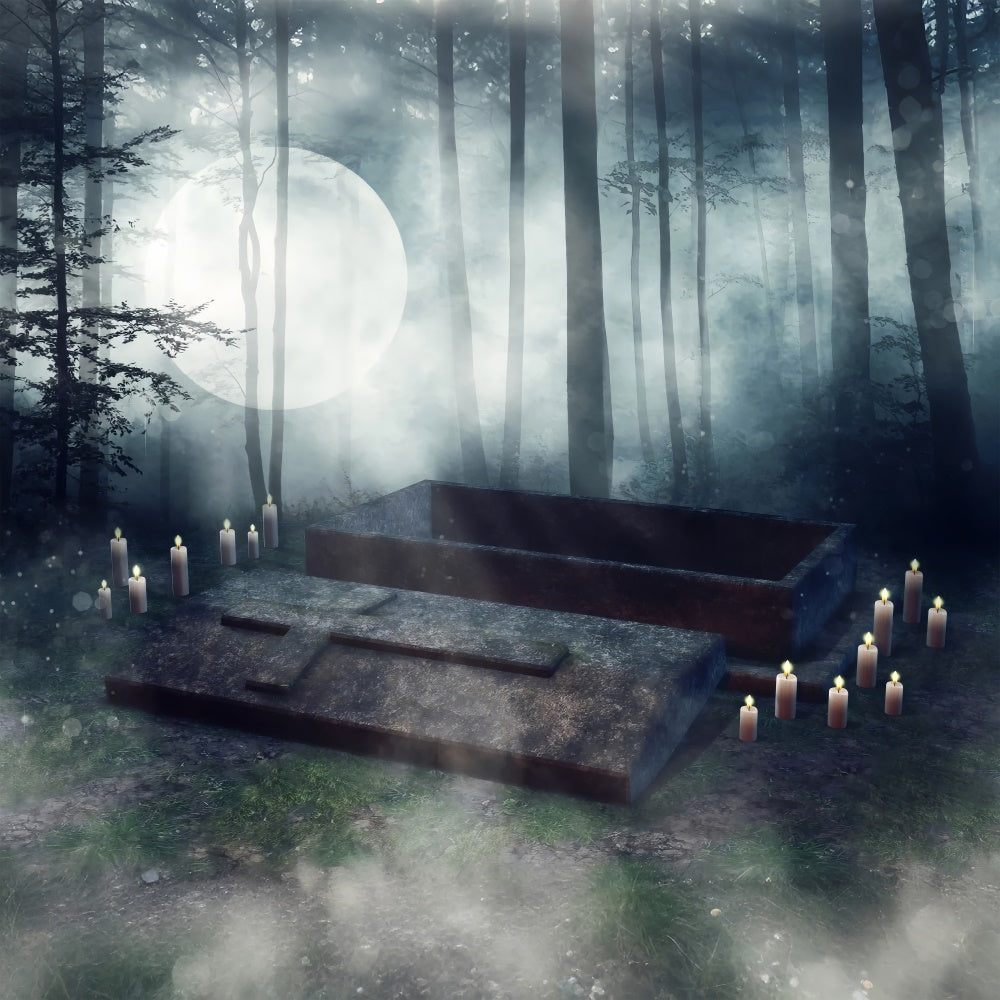 Coffin Backdrop Moonlit Coffin Open Forest Shadows Backdrop UK BRP12-694