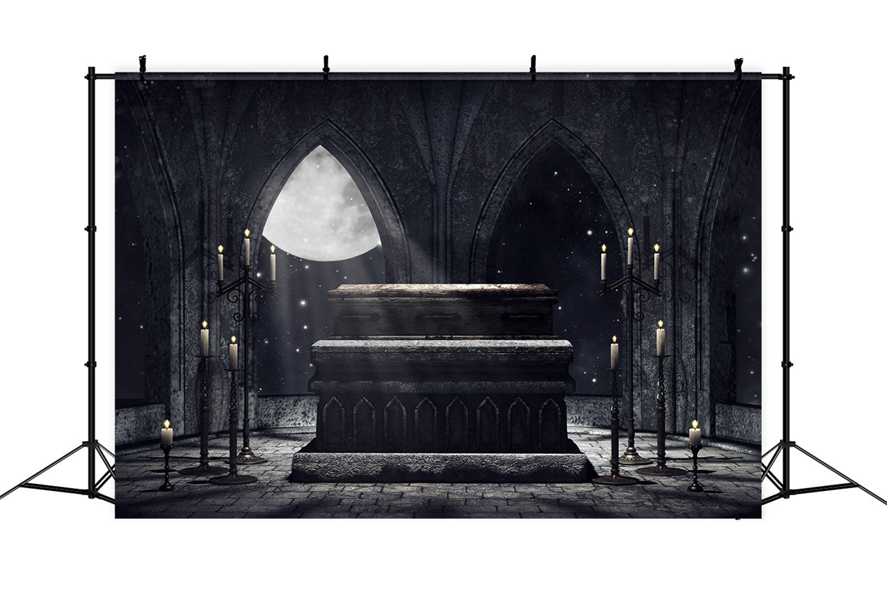 Coffin Backdrop Arched Window Moon Church Backdrop UK BRP12-695