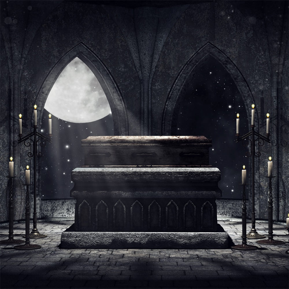 Coffin Backdrop Arched Window Moon Church Backdrop UK BRP12-695